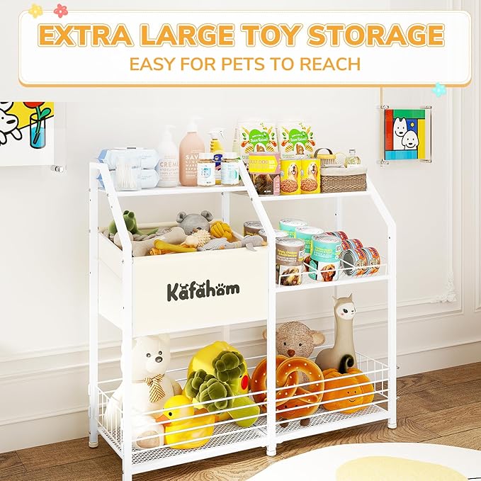 KAFAHOM Dog Toy Basket, Dog Toy Box for Living Room Area, Dogs Toy Bin with Storage Organizer, All-in-One Cat Stuff Box & Essential Holder with Can Dispenser, Great Gift for Pet Lovers