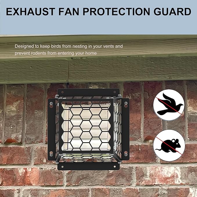 Universal Dryer & Exhaust Vent Bird Guard Heavy Duty Steel Animal Proof Cover for 3-4" Vents, Fits Dryer/Bathroom/Kitchen Fans, 7"x7"x5" Easy Install