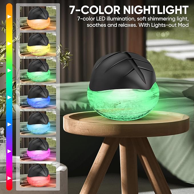 Water Based Air Purifier for Home with Essential Oil Diffuser and Humidifier Function, Rainbow Air Washer with LED Night Light, Freshener for Smoke and Pet Odors, Includes 6x10ml Essential Oils