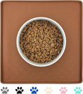 Ptlom Pet Placemat for Dog and Cat, Waterproof Silicone Pet Feeding Bowl Mats for Food and Water, Small Medium Large Dogs Mat Prevent Residues from Spilling to Floor, Brown, 11.8"x11.8"
