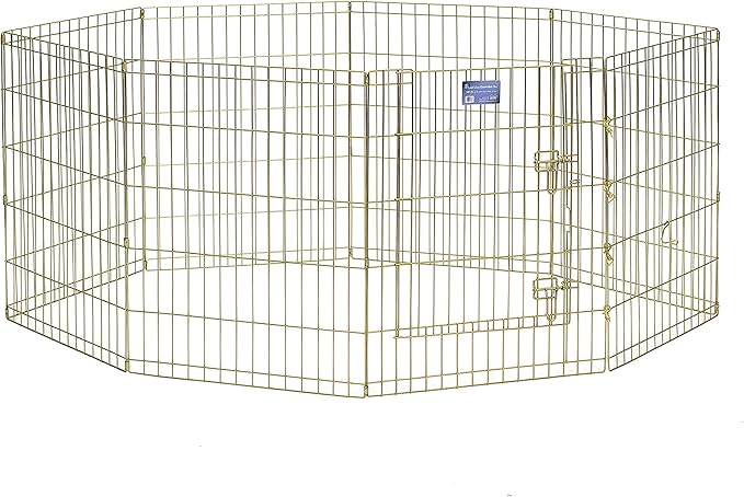 MidWest Homes for Pets Folding Metal Puppy / Dog Exercise Pen, Indoor/Outdoor Playpen with Door, 16 Sq Feet of Play Space, 30-Inches Tall, Gold Zinc