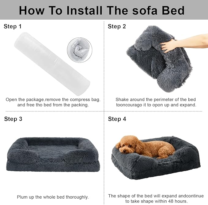 Orthopedic Dog Bed for Cat and Small Dogs of Comfortable Memory Foam Pet Bed with Sides,Fluffy Dog Couch Sofa Bed with Anti-Slip Bottom Dark Grey S