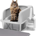 Henkelion Stainless Steel Cat Litter Box with Lid, 24" L x 16" W x 11.8" H, Extra Large Litter Box for Big Cats with High Sided, Anti-Urine Leakage, Easy Cleaning, Include Cat Mat and Scoop