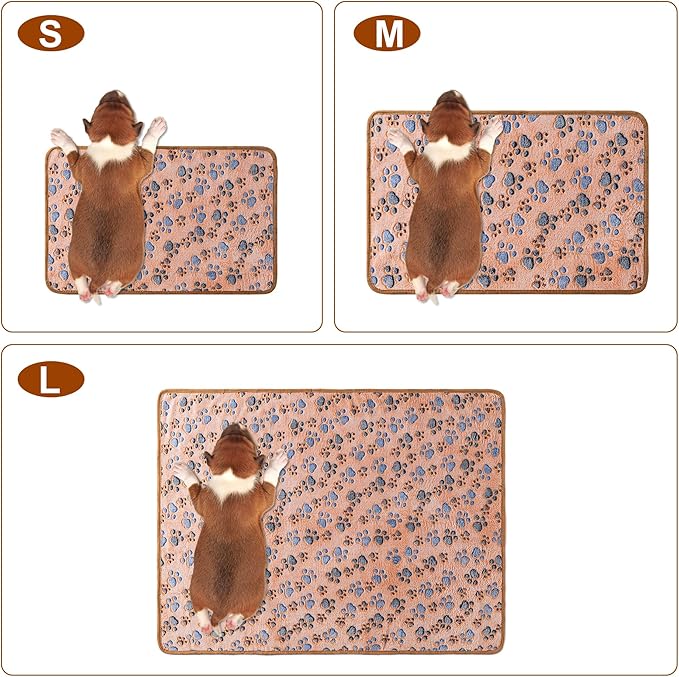 1 Pack 3 Blankets Super Soft Fluffy Premium Fleece Pet Blanket Flannel Paw Printed Throw for Dog Puppy Cat (Medium 30x20'', Beige, Grey, Navy)