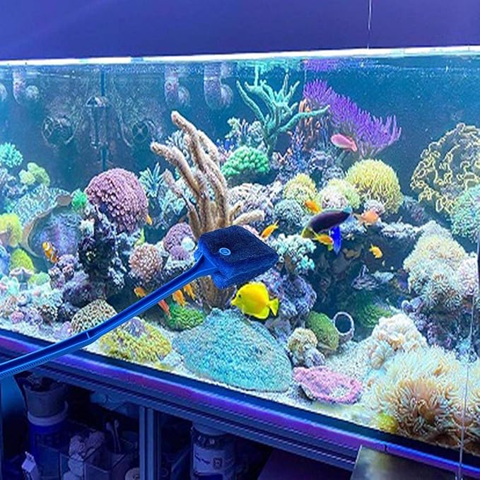3 PCS Double-Sided AOODOOM Aquarium Fish Tank Algae Cleaning Brush with Non-Slip Handle, Sponge Scrubber Cleaner for Glass Aquariums and Home Kitchen