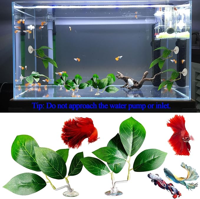 Fish Leaf Pad Fish Tank Accessories Aquarium Décor Simulating 3 pcs Adjustable Plastic Plants Betta Natural Habitat Playing Spawn Breed Rest Bed with Suction Cup Multi Leaf Design (3)