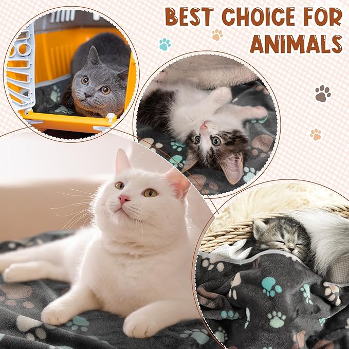 Tegeme 8 Pcs Fleece Dog Blankets for Small Dogs Cat Soft Coral Velvet Warm Sleep Mat Fluffy Dog Paw Print Blanket for Kitten Doggy Small Animal(30 x 20 Inch,Dark)