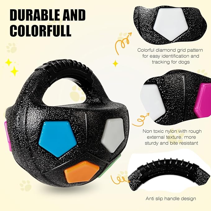 Dog Toy Ball with Handle, Toss and Fetch Play, Interactive Ball for Dogs Playing, Squeaky Floating (2pc)