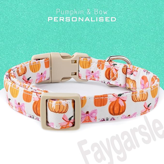 Faygarsle Fall Pumpkin Pattern Dog Collar with Charm, Adjustable Neckwear for Small Medium Large Dogs, Orange and Pink for Small Medium Large Dogs S