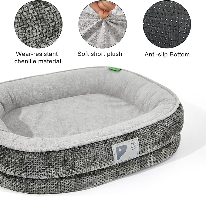 Dog Beds for Small Dogs,Orthopedic Bed with Removable Cover&Non-Slip Bottom Couch Bed with Four-Sided Bolster Grey S