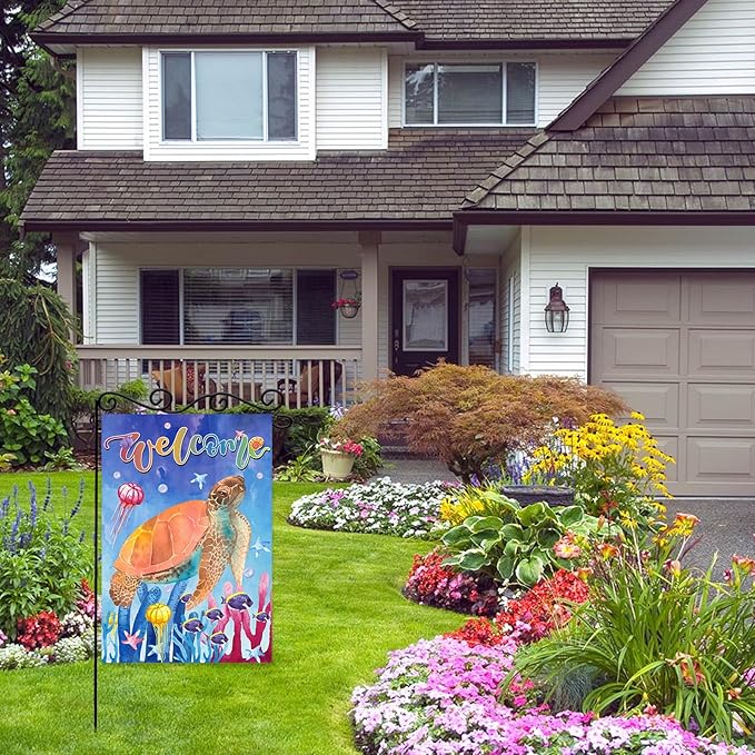 Welcome To Undersea World Garden Flag,Seasonal Outdoor Flag,Welcome Sea Turtle Garden Flag,Vertical Double Side 12x18 Inch