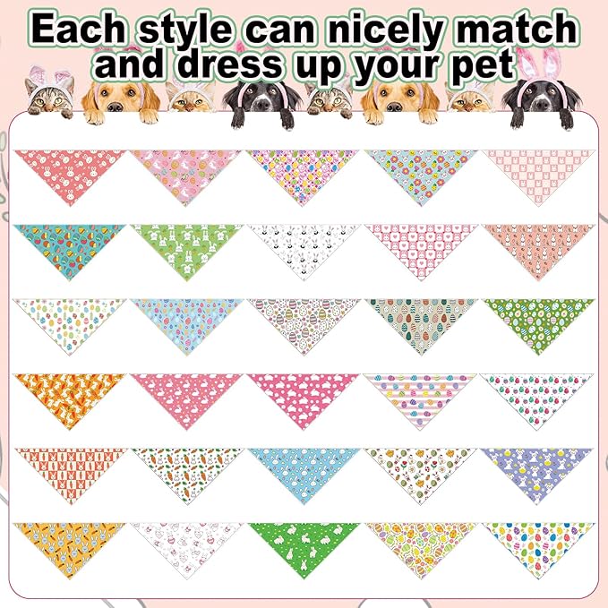 Aliceset 180 Pcs Easter Dog Bandana Bulk Spring Bandanas for Dog Cute Pet Scarf Bibs Soft Triangle Scarf Bunny Neckerchief Holiday Costume for Boy and Girl, Small and Medium Pet
