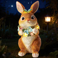 Solar Garden Statues Outdoor Easter Bunny Decorations with Butterfly & Flowers Spring Decor with 6 LED Night Accent Lights for Patio, Yard & Lawn, Easter Gift for Mom, Valentines Day Figurine