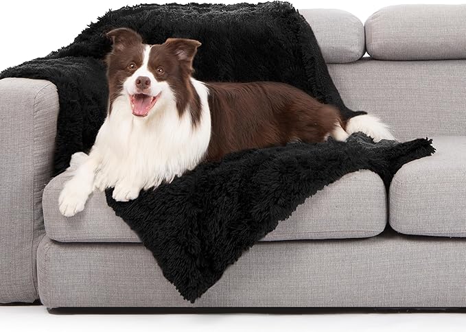 gogobunny Waterproof Dog Blanket for Couch & Furniture Protection - Super Soft Reversible Throw for Large Dogs & Cats, Calming Washable Fur & Sherpa Pet Blanket (40x50 Inch, Black)