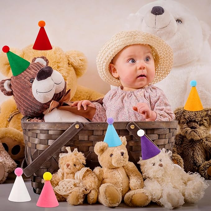 10 Pcs Mini Birthday Party Hats Multicolor Lovely Cone Hats for Animals Stuffed Pets Birthday Holiday Accessories Decoration Supplies
