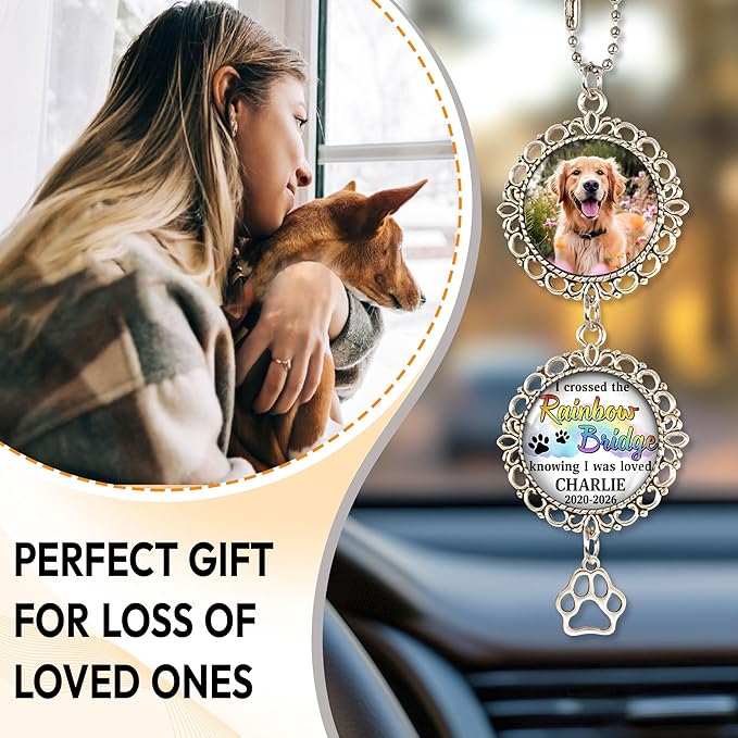 Hyturtle Personalized Pet Memorial Car Hanging Ornament - Custom Photo Pet Memorial Gifts Rearview Mirror Hanging Accessories - Loss of Dog Sympathy Gift - Pet Memorial Gifts for Loss of Dog