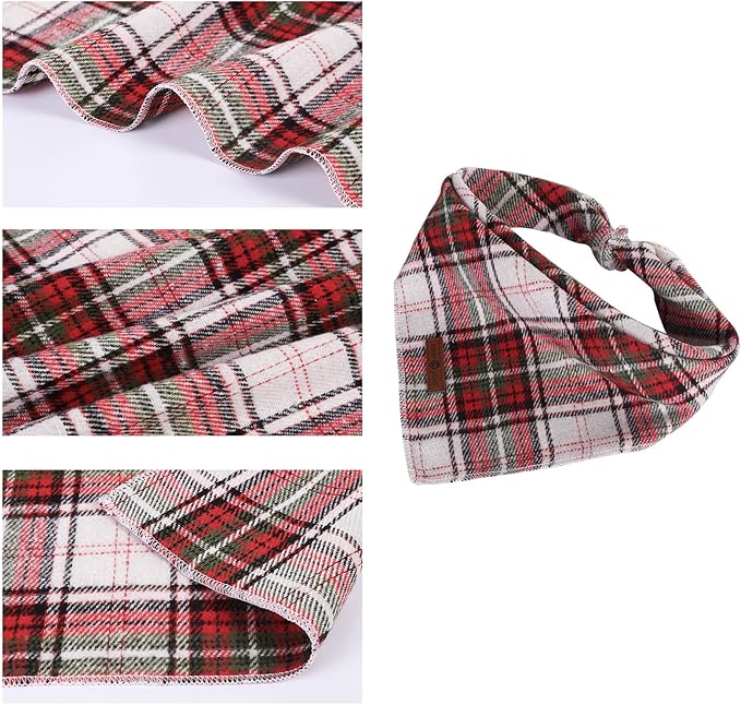 Lionet Paws Christmas Dog Bandana Washable Cotton Handkerchief Scarf Triangle Red Green Plaid Grey Dog Bandanas for Medium Large Dogs Girl Boy