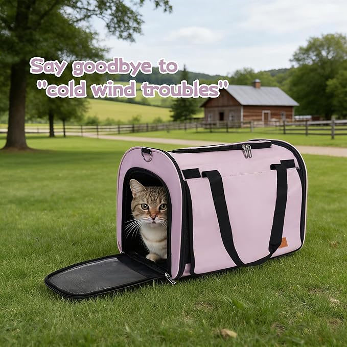 TWDEPART Cat Carrier Backpack - Multifunctional, Firm & Foldable with Roll-Up Shade, Breathable Design Includes Collapsible Bowl and Cushion (Pink)