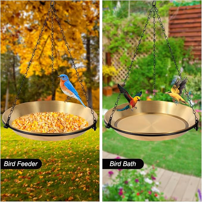 Hanging Bird Bath Bird Feeder Bowl with 16.3 inch Iron Hanging Chain Detachable Outdoor Decor for Garden Backyard Patio and Deck - Perfect for Attracting Birds