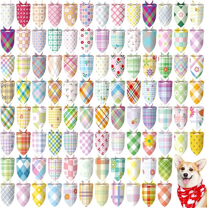 150 Pcs Spring Dog Bandanas Bulk Pet Bibs Colorful Triangle Scarf Pet Bandanas for Medium Large Dogs Spring Summer Birthday Costume Decoration