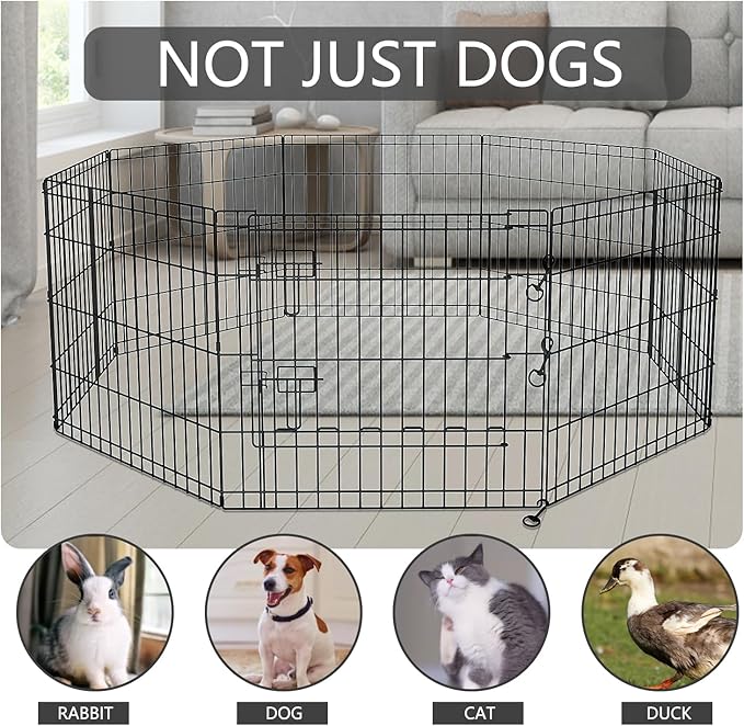 PETIME Foldable Metal Dog Exercise Pen/Pet Puppy Playpen Kennels Yard Fence Indoor/Outdoor 8 Panel 24" W x 24" H with Top Cover (with top Cover, 8 Panels 24" H)
