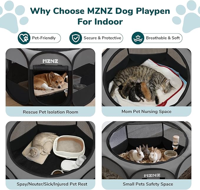 Dog Playpen, Portable Puppy Pet Crate Indoors for Small/Medium Dogs Cats Rabbits, Foldable Dog Cage Enclosure for Outdoor, Pop Up Dogs Tent Kennel with Carrying Case, Dark Grey