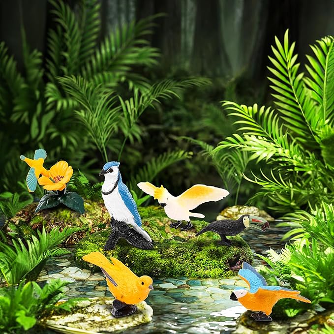 ZENFUN 29 Pieces Realistic Bird Animals Figurines, Mini Bird Model, Birds Cake Cupcake Topper, Parrot Figurine, Miniature Birds Animal Figure for Birthday Party Supply