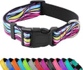 Reflective Dog Collar, Adjustable Soft Neoprene Padded Nylon Pet Collars with Buckle for Puppy and Small Dogs, Cats, Colorful Wave Pattern,XL