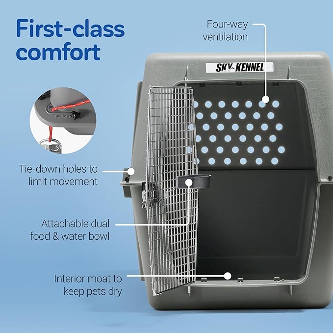Petmate Sky Kennel IATA Airline Compliant Plastic Dog Crate For Air and Land Travel, Giant 48" L For Pets 90-125 lbs, Heavy Duty Dog Kennel, Made in the USA