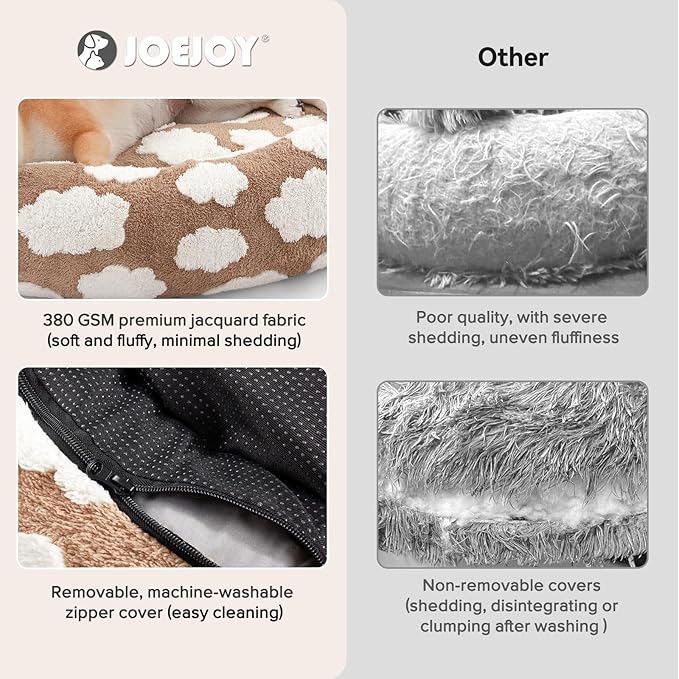 JOEJOY Donut Small Dog Bed, Round Cat Beds for Indoor Cats with Removable Washable Cover, Orthopedic Cute Puppy Kitten Pet Bed with Jacquard Shaggy Plush & Non Skid Bottom, Black
