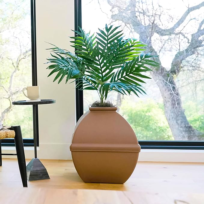 Good Pet Stuff Hidden Litter Box Planter, Decorative Cat Litter Enclosure with Carbon Filter, Artificial Plant, Easy Clean, Indoor Design, Courtyard Square Style, Base Kit, Mocha Brown