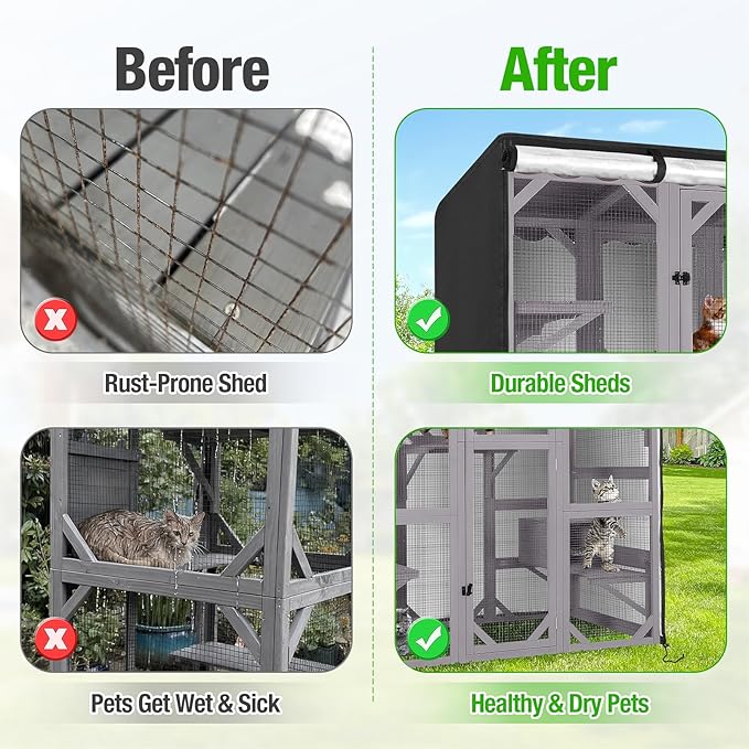 Kingling Outdoor Cat House Cover for Winter, Waterproof and Dustproof Protection Cover for Large Cat Cage Condo Black - 63" L x 32" W x 71" H inch(Cover Only)