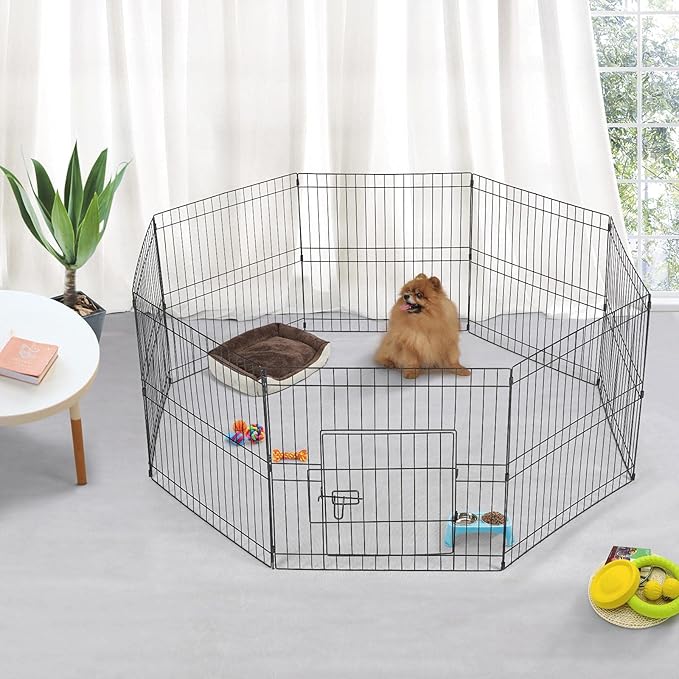Yaheetech 24 inch 32 Panel Metal Black Heavy Duty Foldable Dog Pen - Outdoor Indoor with Door- Dog Exercise Pen Barrier Kennel Portable Cat Duck Chicken Puppy Fence