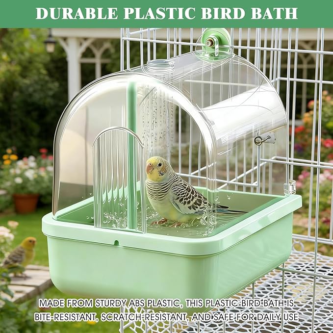 Pacify Automatic Bird Bath for Cage, Hanging Bird Shower with Pump, Circulating Water Indoor Parakeet Bathtub Bird Cage Accessory for Parrot, Parakeet, Cockatiel, Budgie, Conure, Lovebird