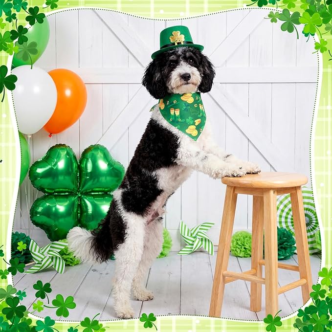 Youyole 120 Pcs Dog St. Patrick's Day Bandana Bulks Shamrocks Dog Bandanas Green Pet Scarf Soft Cat Triangle Scarfs Pet Bandana Green Hat Gnome Bibs for Small and Medium Breed