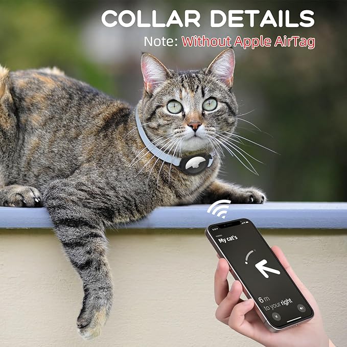 AirTag Cat Collars, Stretchy Collar with Apple AirTag Holder and Bell, Breakaway Ultra Design Elastic GPS Tracking Collars for Cats and Puppies, (7.5-12.5 Inch), Blue