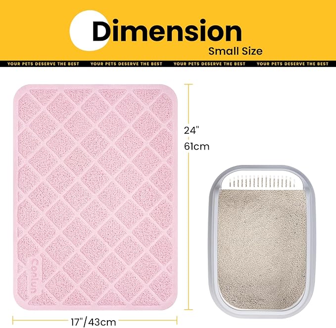 Cat Litter Mat Litter Trapping Mat, 24" x 17" Premium Durable PVC Grid Mesh with Scatter Control, Non-slip, Less Waste Cat Litter Box Mat, Pink