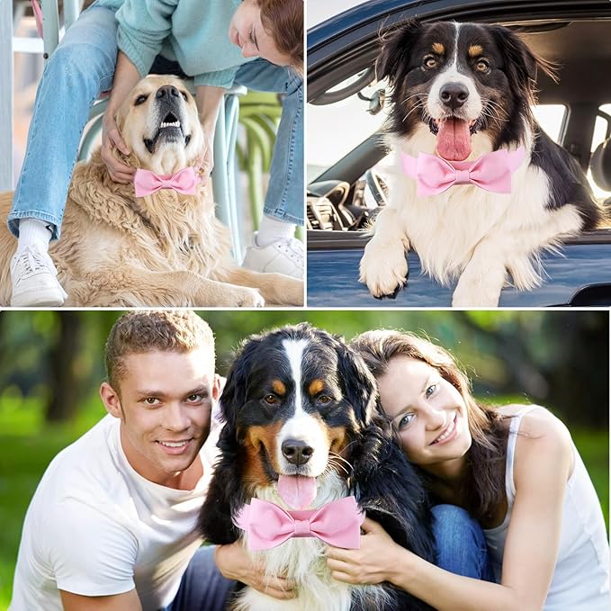 Segarty Dog Bow Ties for Large Dogs Neck Girth 16.5-21.3in, Adjustable Pink Bowtie Collar Neck Tie Tuxedo Comfortable Cotton Girl Pets Bows Grooming Accessory for Formal Wedding Holiday Birthday Party