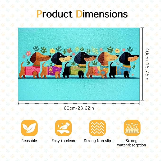 Spring Dachshund Pet Feeding Mat 24x16 Inch Cute Pet Feeding Area Mat Pet Food Mat Pet Mats for Food and Water Dog Mat for Food and Water Indoor Feeding Corner Kitchen Floor Decor