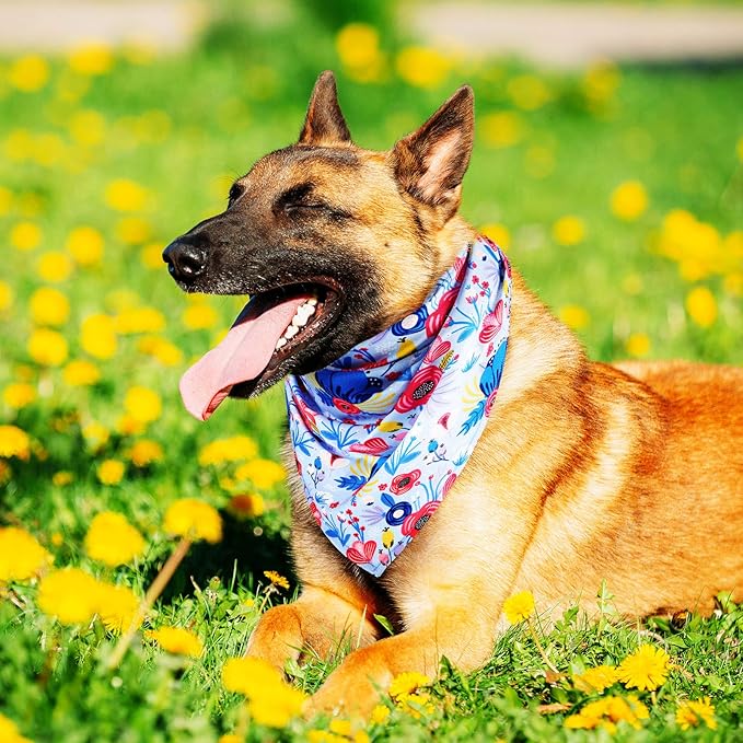 Weewooday 8 Pcs Floral Dog Bandana Spring Flower Pet Triangle Bib Scarf Daisy Rose Pet Bandana Suitable for Most Dog and Cat(Cute Pattern)