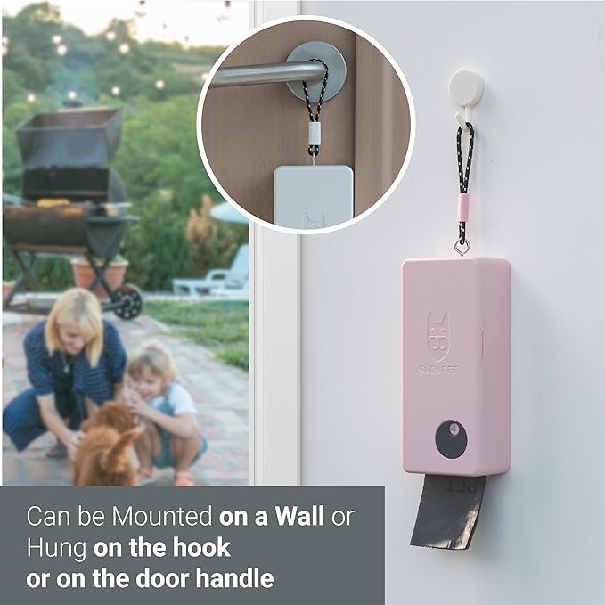 SVD.PET Dog Poop Bag Dispenser, Outdoor or Indoor Pet Waste Bag Dispenser Station, Wall Mount or Hanging with Strap. Easy to Refill Magnetic Cover (Pink, Dispenser only)