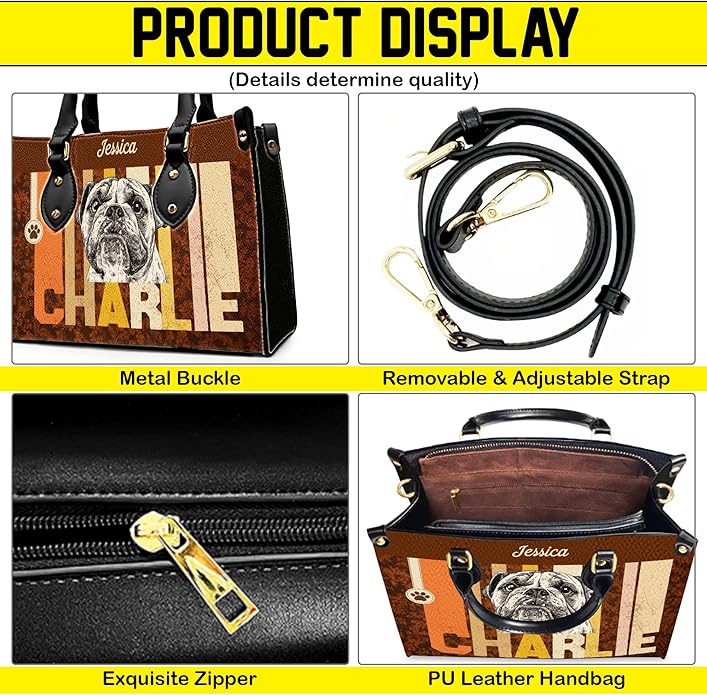 Personalized Pet Mom Leather Handbag – Custom Name Dog Cat Photo Purse, Pet Lover Gifts for Women, Christmas