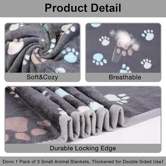 Dono 1 Pack 3 Dog Blankets for Small Dogs, Soft Fluffy Paw Print Pattern Fleece Pet Blanket Warm Sleep Mat, Puppy Kitten Blanket Doggy Mat for Dog Cat Kitten Doggy -23 * 16in