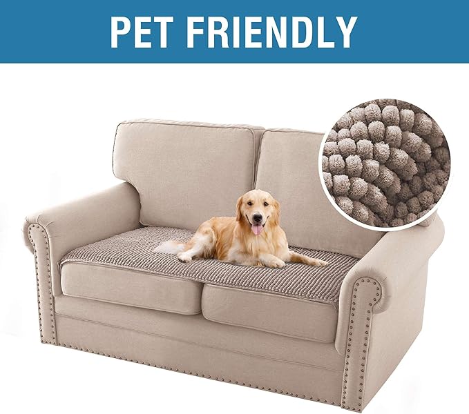 H.VERSAILTEX Plush Chenille Couch Cover for 3 Cushion Couch Anti Slip Washable Sofa Slipcovers Soft and Durable Furniture Protector for Dogs Cats Kids (27.5" x 59", Cuban Sand)