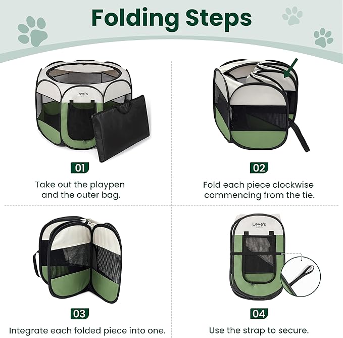 Love's cabin Pet Puppy Dog Playpen, Large Dog Tent Crates Cage Indoor/Outdoor, Portable Playpen for Cat, Foldable Pop Up Dog Kennel Playpen with Carring Case, Removable Zipper Top, Olive Green