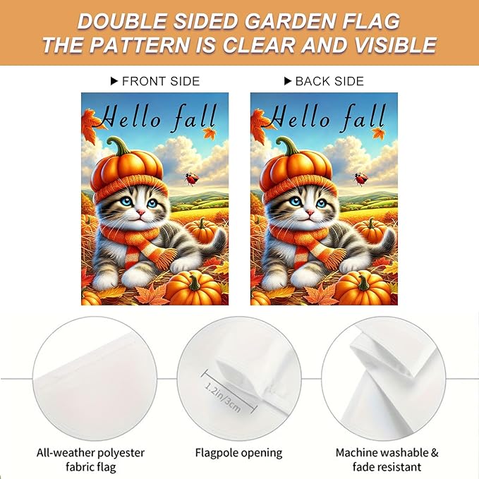 Hello Fall Garden Flag Cute Kitten Pumpkin Hat Scarf Flag 12x18 Inch Autumn Pet Decor Double Sided Outdoor Banner For Front Yard Porch Lawn Patio Seasonal Home Decor for autumn