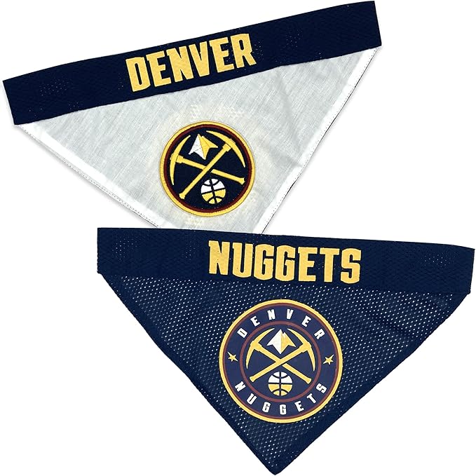 Pets First NBA Dog Bandana -Denver Nuggets Reversible Bandana. 2 Sided Home & Away Sports Bandana with a Premium Embroidery Team Logo, Large/X-Large