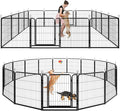 Dog Playpen Outdoor Extra Wide 16 Piece Panels Heavy Duty Dog Fence 32" Height Anti-Rust with Doors Portable for RV Camping Yard, Total 42FT, 140 Sq.ft, Snowy Black