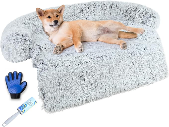 Luxurious Dog Couch Bed Protector for Dogs Memory Foam, Removable Fluffy Plush Pet Couch Cover for Dogs Washable, Calming Dog Sofa Beds, Waterproof Couch Protector, Pet Beds Mats for Couch(XL)