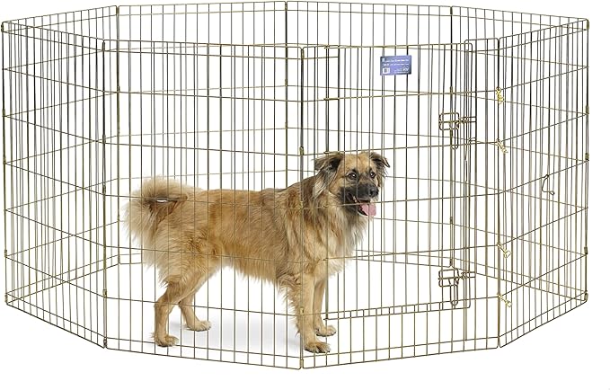 MidWest Homes for Pets Folding Metal Puppy / Dog Exercise Pen, Indoor/Outdoor Playpen with Door, 16 Sq Feet of Play Space, 36-Inches Tall, Gold Zinc